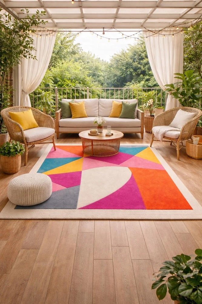 Geometric Brown Beige Rug – Modern Abstract Textured Carpet