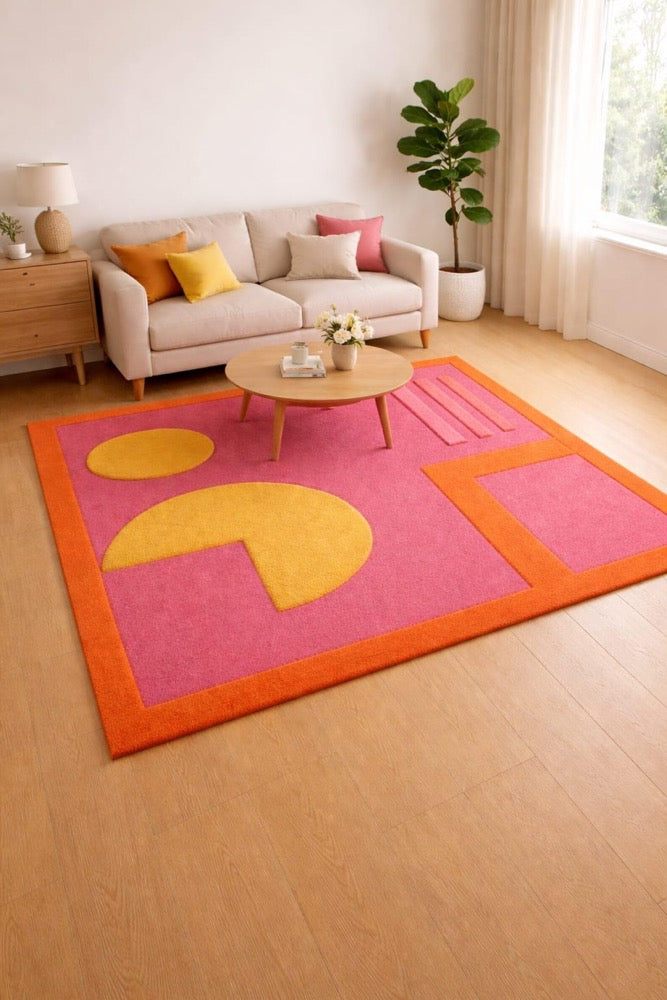 Geometric Area Rug – Modern Abstract Terracotta, Black & Beige