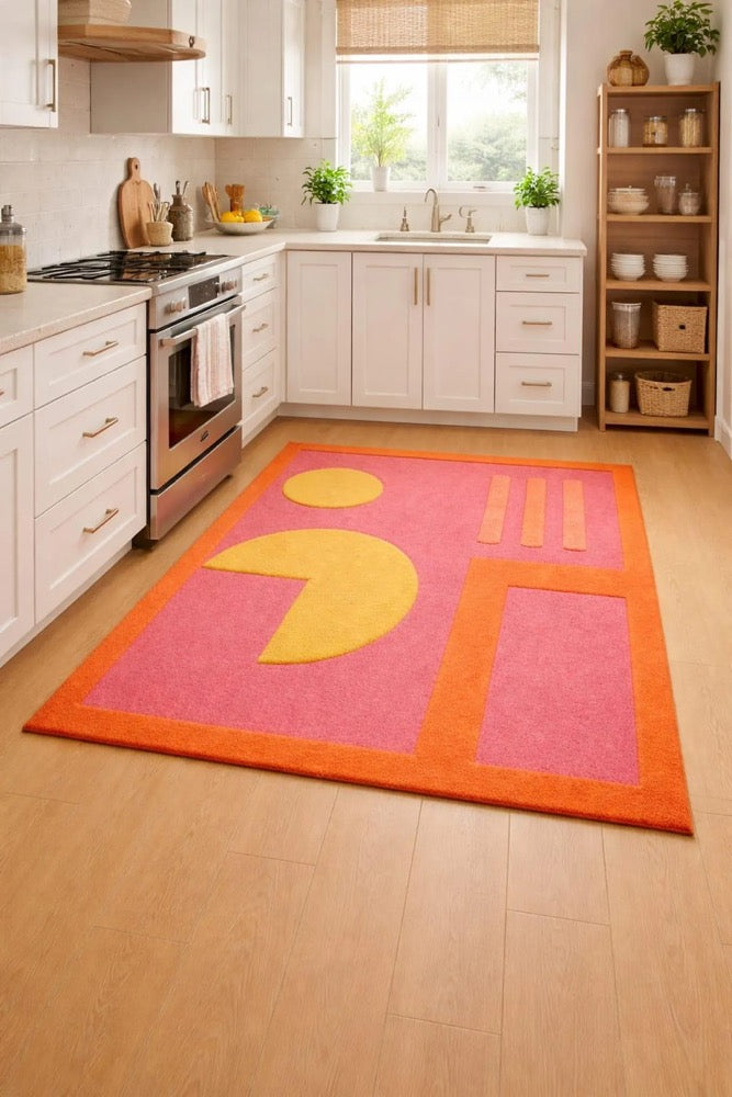 Geometric Area Rug – Modern Abstract Terracotta, Black & Beige