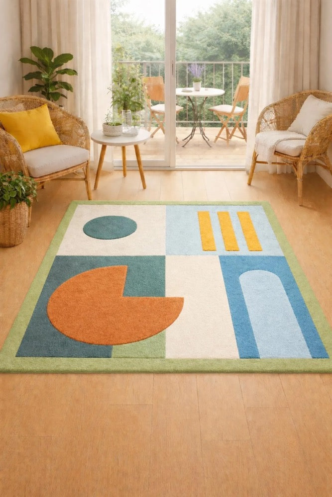Abstract Earth Tone Area Rug, Modern Living Room Carpet