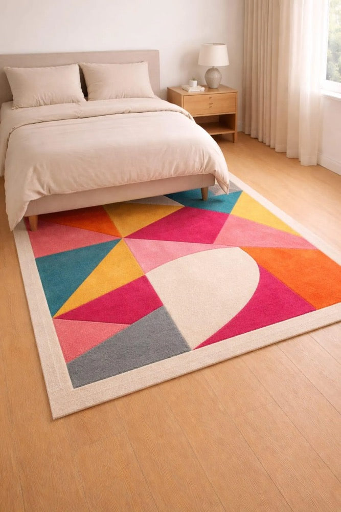 Geometric Brown Beige Rug – Modern Abstract Textured Carpet