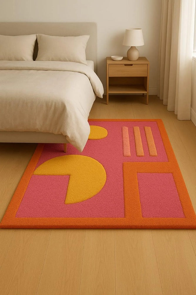 Geometric Area Rug – Modern Abstract Terracotta, Black & Beige