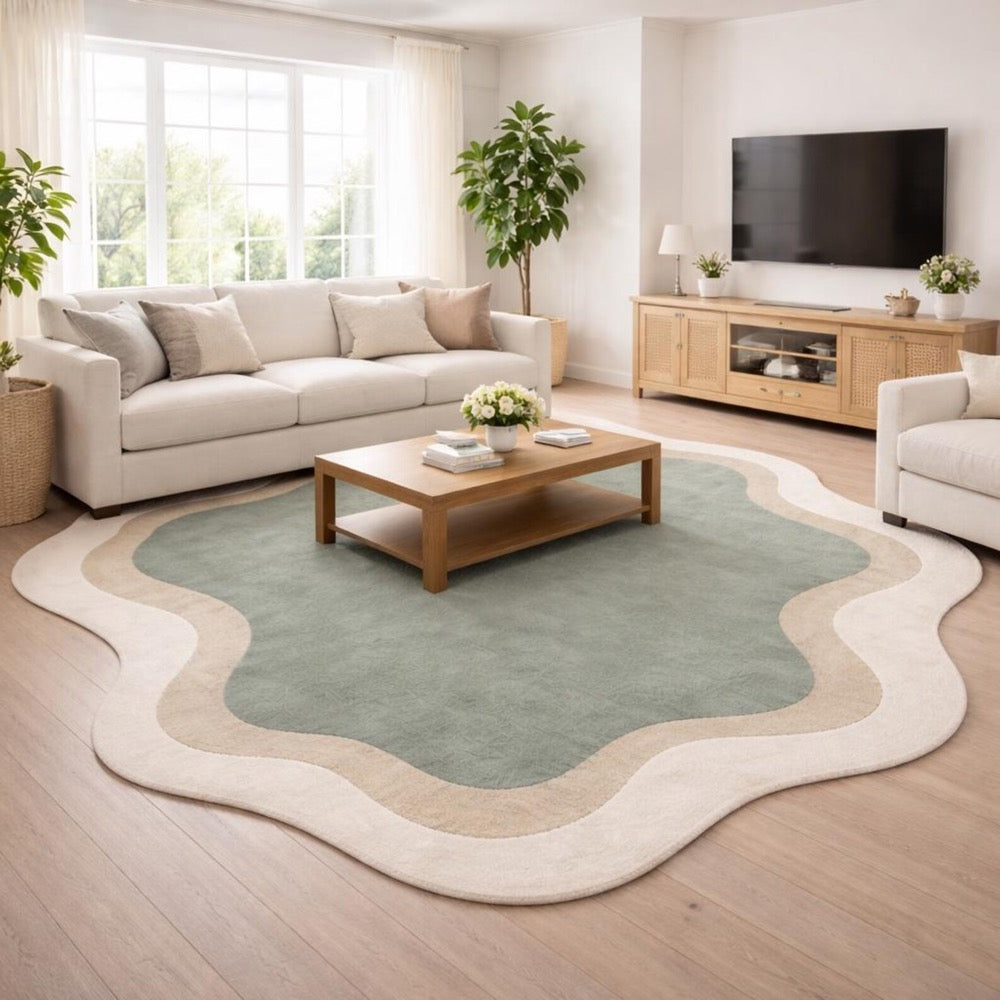 Geometric Area Rug, Blue and Mustard, Modern Abstract Carpet