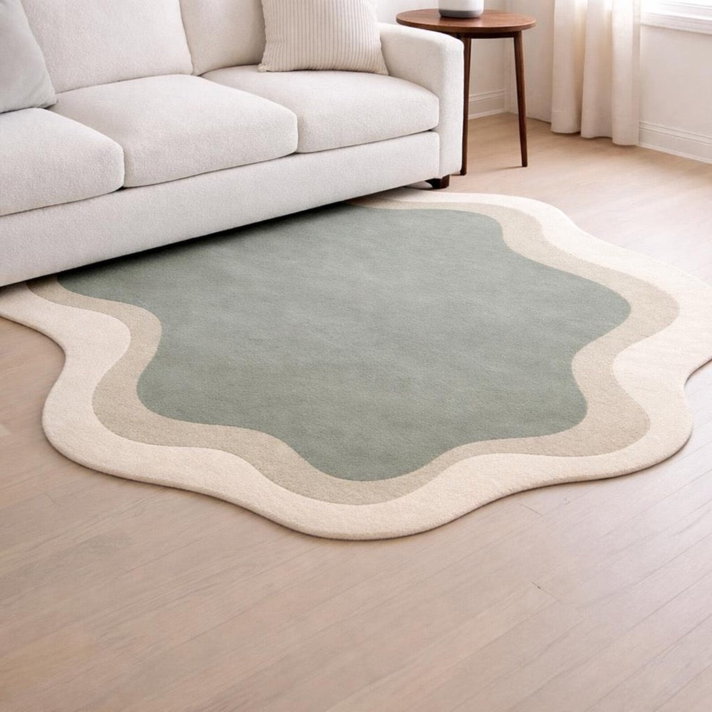 Geometric Area Rug, Blue and Mustard, Modern Abstract Carpet