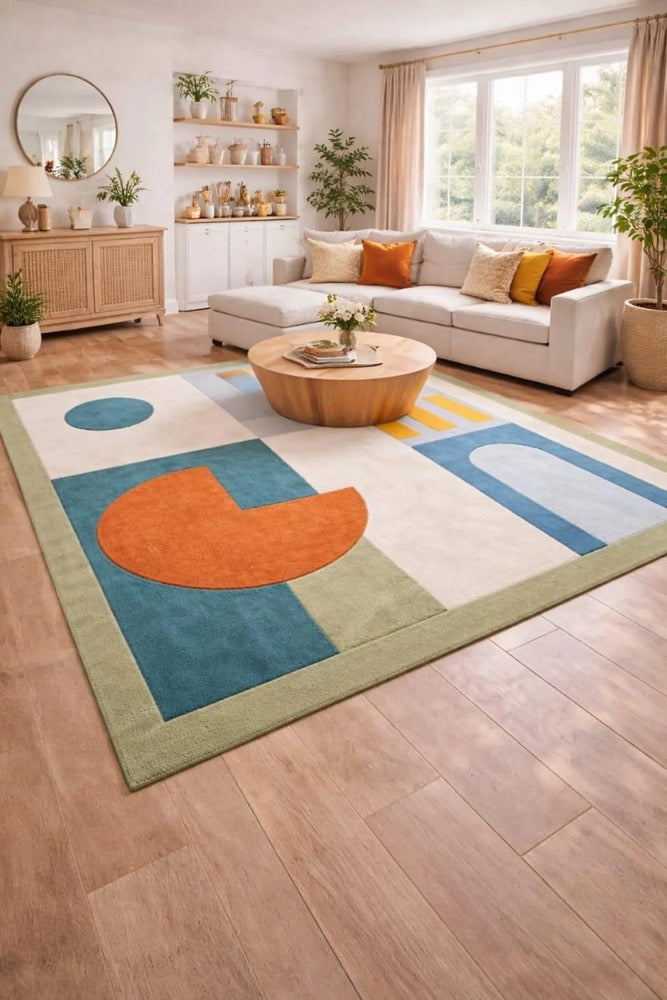 Abstract Earth Tone Area Rug, Modern Living Room Carpet