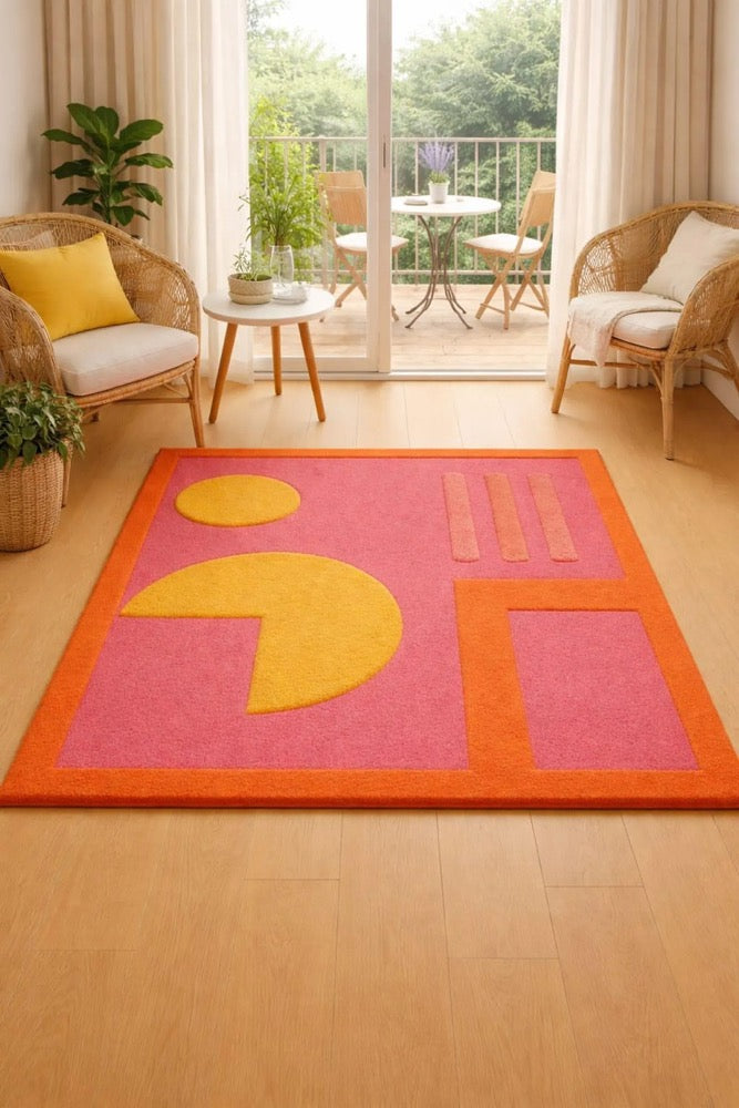 Geometric Area Rug – Modern Abstract Terracotta, Black & Beige