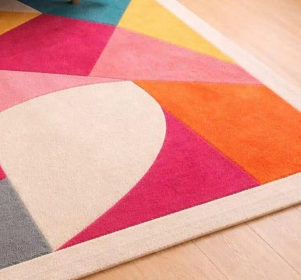 Geometric Brown Beige Rug – Modern Abstract Textured Carpet