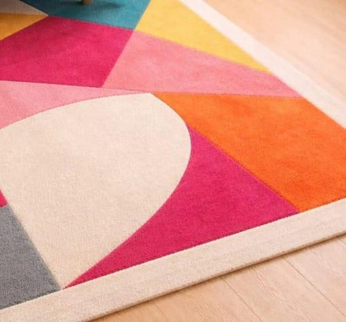 Geometric Brown Beige Rug – Modern Abstract Textured Carpet