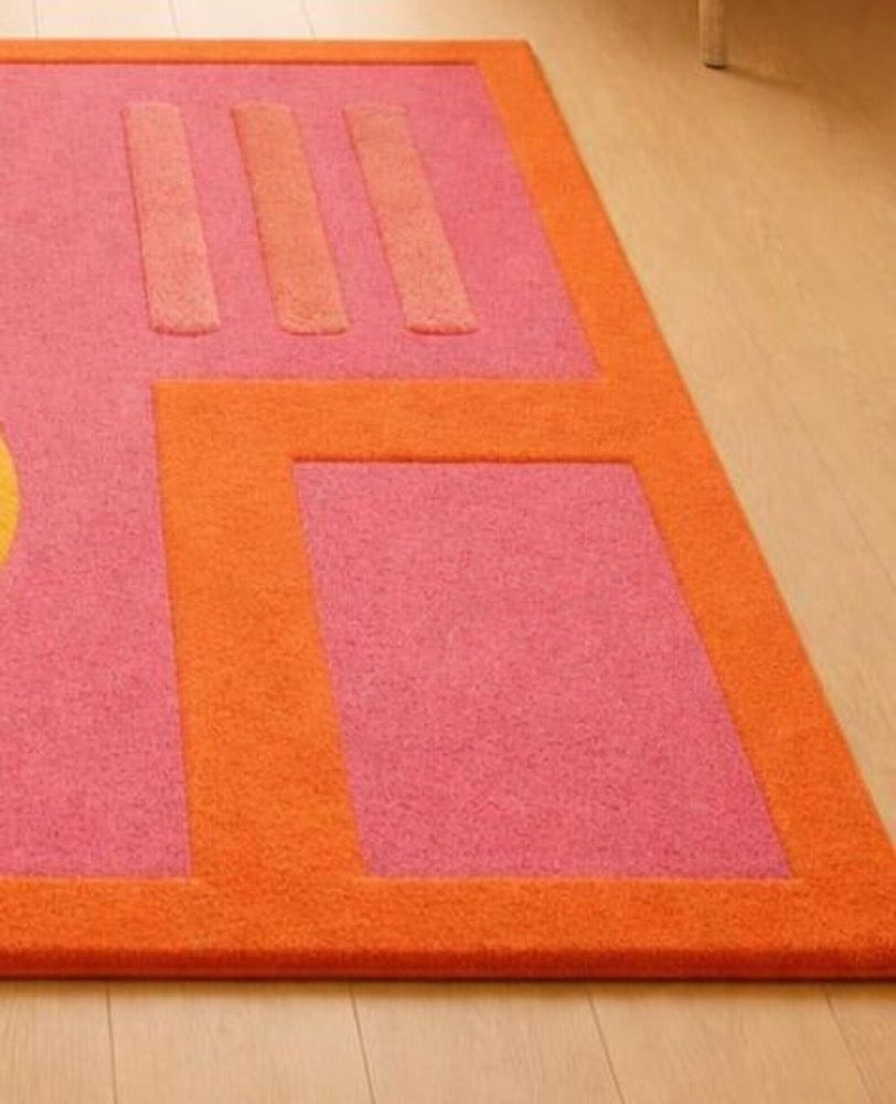 Geometric Area Rug – Modern Abstract Terracotta, Black & Beige