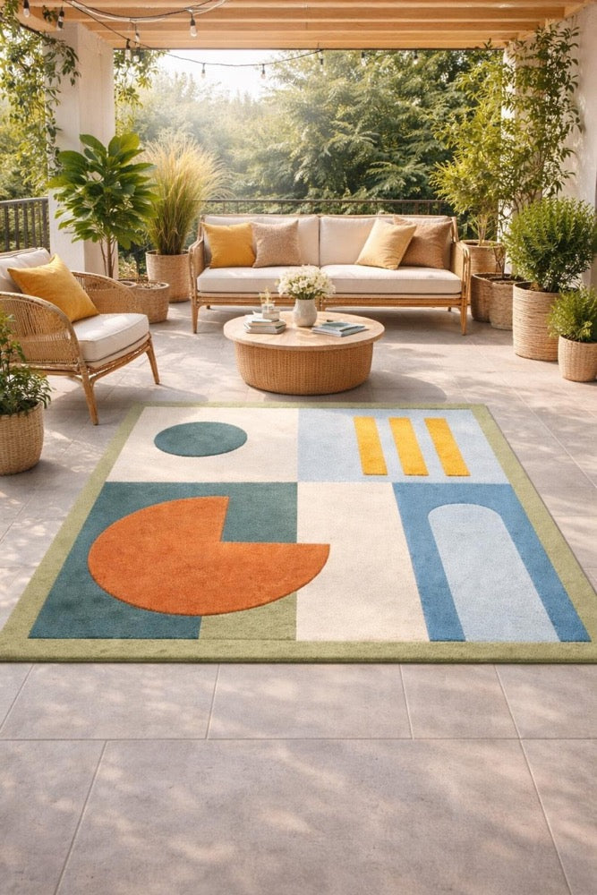 Abstract Earth Tone Area Rug, Modern Living Room Carpet