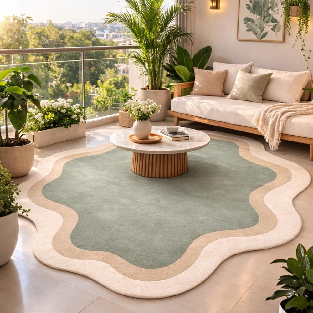 Geometric Area Rug, Blue and Mustard, Modern Abstract Carpet