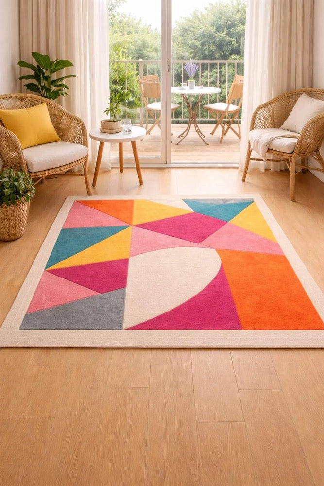 Geometric Brown Beige Rug – Modern Abstract Textured Carpet