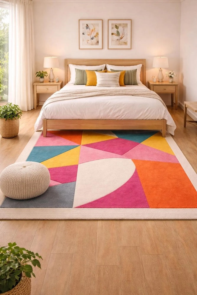 Geometric Brown Beige Rug – Modern Abstract Textured Carpet